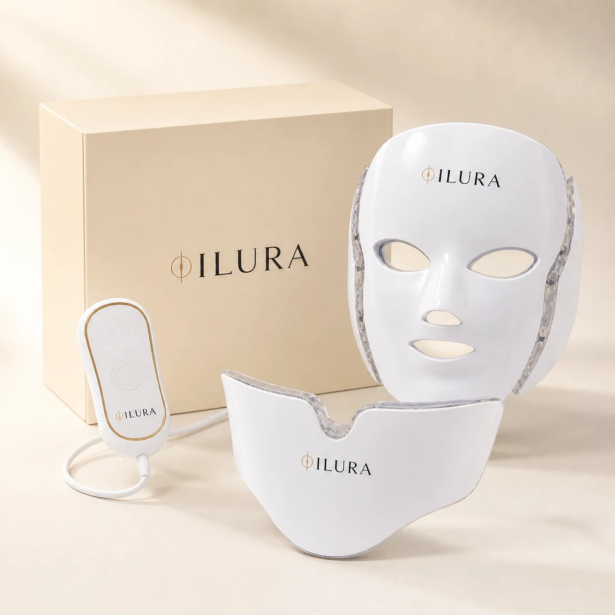 ILURA — מסכת LED לפנים ולצוואר, בקר וקופסה